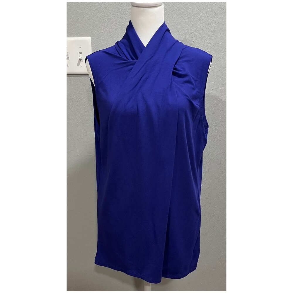 NWOT ELIE TAHARI Sleeveless draped blue top, Size XL